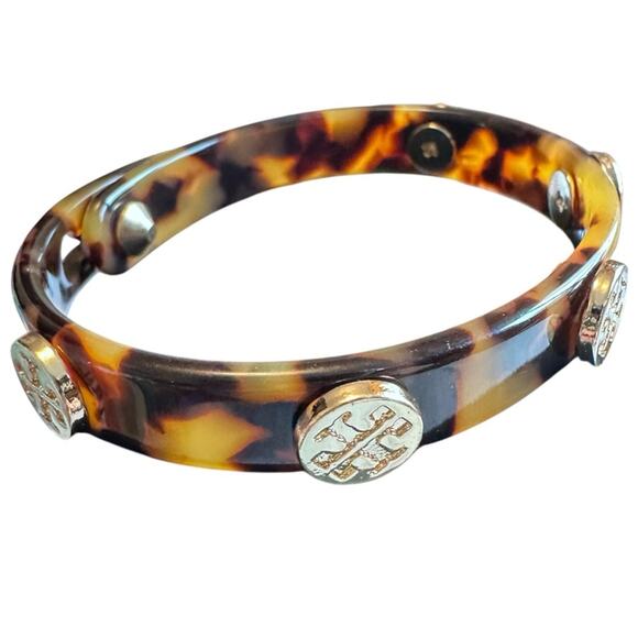 Tory Burch - Tortoise Shell Logo Medallion Bracelet Bangle - Picture 1 of 6